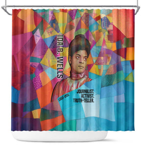 Ida B. Wells Shower Curtain with Colorful Patchwork Pattern Design Confident Portrait Civil Rights and Journalism Tribute - African Pride