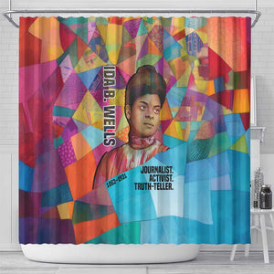 Ida B. Wells Shower Curtain with Colorful Patchwork Pattern Design Confident Portrait Civil Rights and Journalism Tribute - African Pride