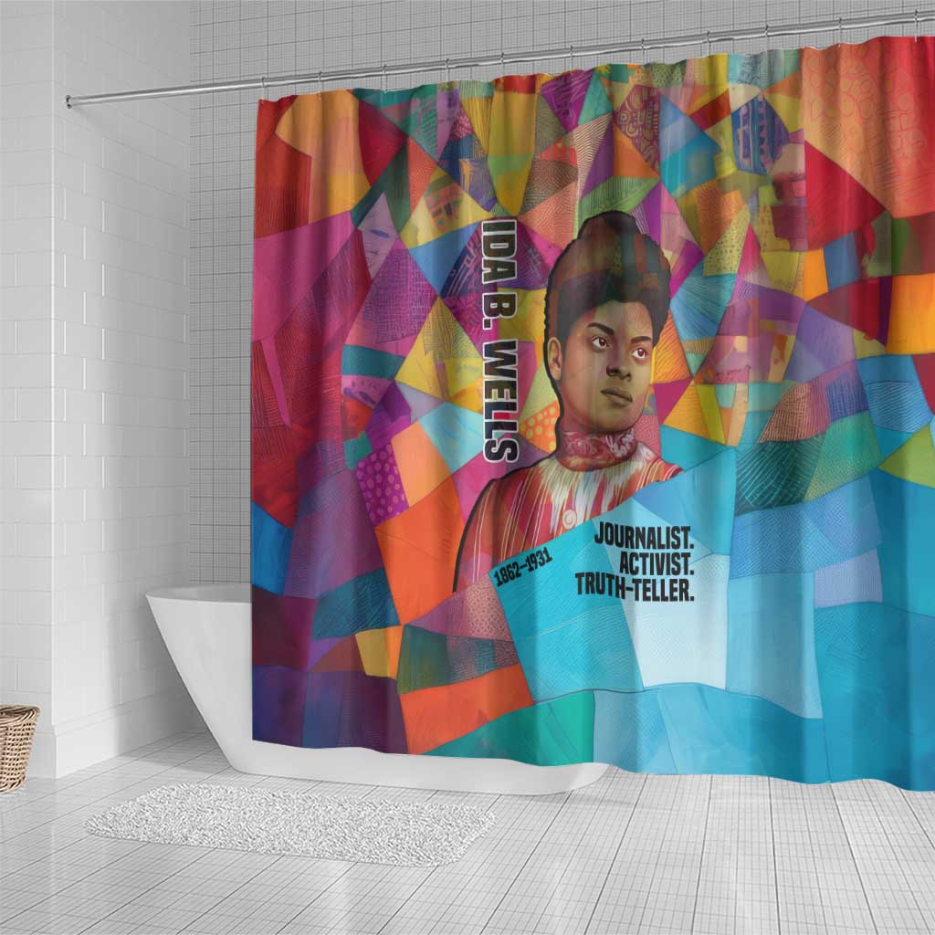 Ida B. Wells Shower Curtain with Colorful Patchwork Pattern Design Confident Portrait Civil Rights and Journalism Tribute - African Pride