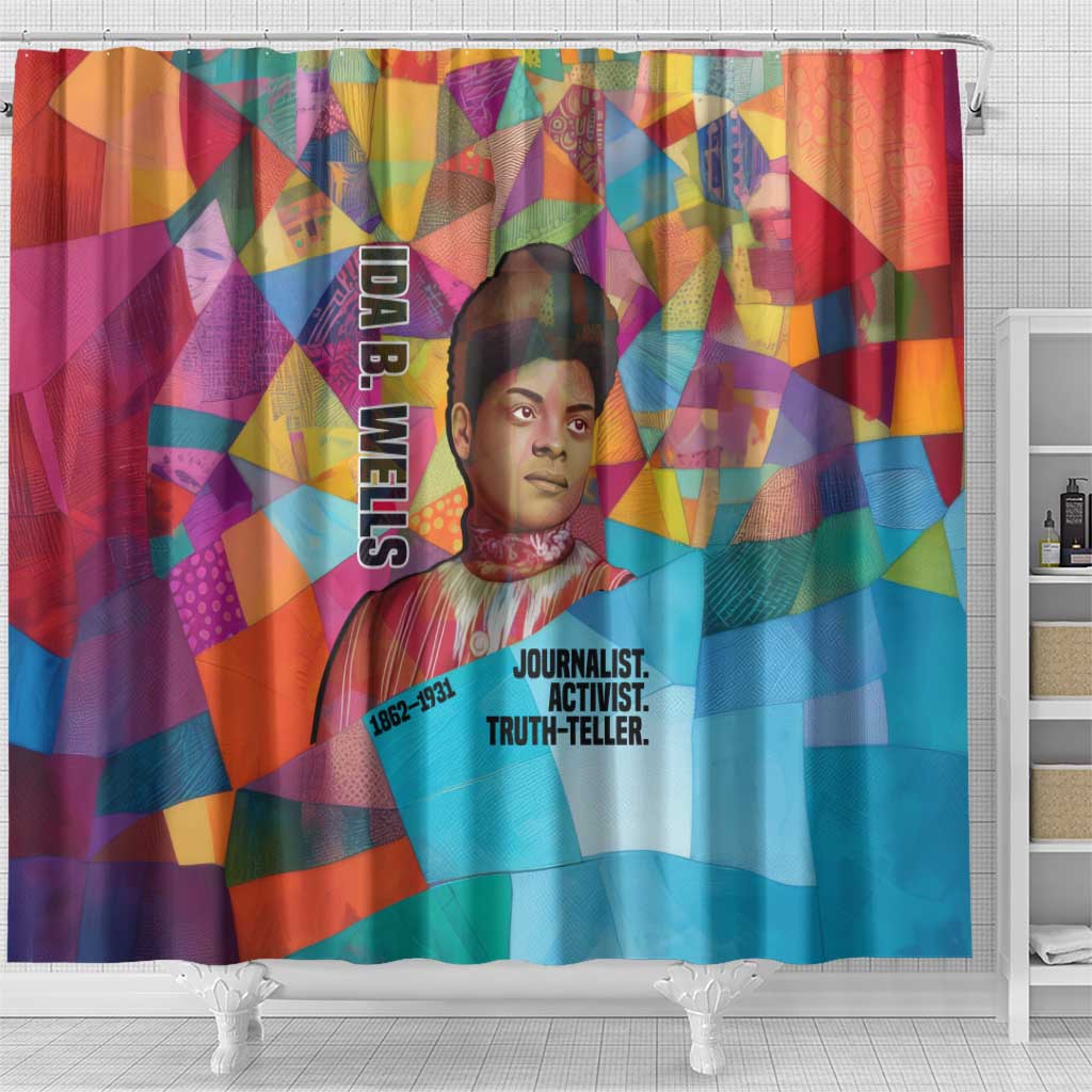 Ida B. Wells Shower Curtain with Colorful Patchwork Pattern Design Confident Portrait Civil Rights and Journalism Tribute - African Pride