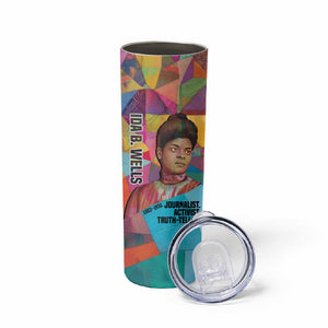 Ida B. Wells Skinny Tumbler with Colorful Patchwork Pattern Design Confident Portrait Civil Rights and Journalism Tribute - African Pride