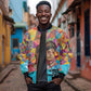 Ida B. Wells Sleeve Zip Bomber Jacket with Colorful Patchwork Pattern Design Confident Portrait Civil Rights and Journalism Tribute - African Pride