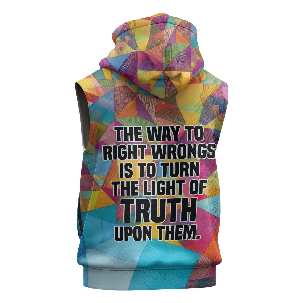 Ida B. Wells Sleeveless Hoodie with Colorful Patchwork Pattern Design Confident Portrait Civil Rights and Journalism Tribute - African Pride