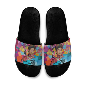 Ida B. Wells Slide Sandals with Colorful Patchwork Pattern Design Confident Portrait Civil Rights and Journalism Tribute - African Pride
