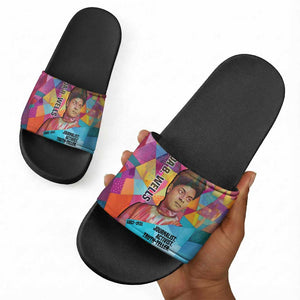 Ida B. Wells Slide Sandals with Colorful Patchwork Pattern Design Confident Portrait Civil Rights and Journalism Tribute - African Pride
