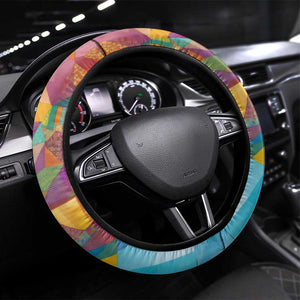 Ida B. Wells Steering Wheel Cover with Colorful Patchwork Pattern Design Confident Portrait Civil Rights and Journalism Tribute - African Pride