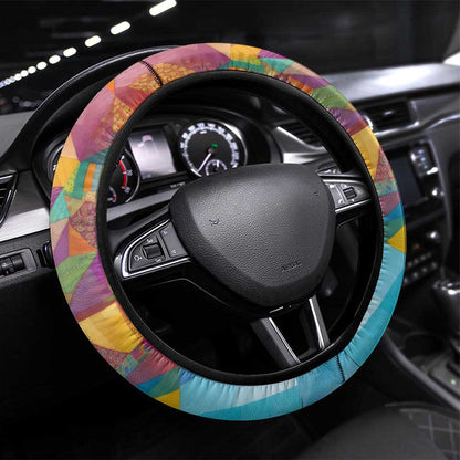 Ida B. Wells Steering Wheel Cover with Colorful Patchwork Pattern Design Confident Portrait Civil Rights and Journalism Tribute - African Pride