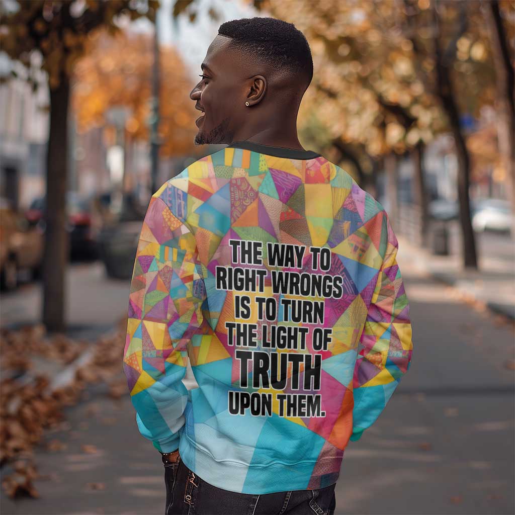 Ida B. Wells Sweatshirt with Colorful Patchwork Pattern Design Confident Portrait Civil Rights and Journalism Tribute - African Pride