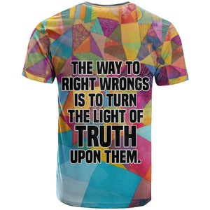 Ida B. Wells T shirt with Colorful Patchwork Pattern Design Confident Portrait Civil Rights and Journalism Tribute - African Pride