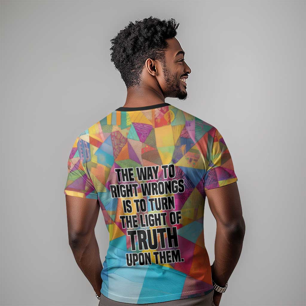 Ida B. Wells T shirt with Colorful Patchwork Pattern Design Confident Portrait Civil Rights and Journalism Tribute - African Pride