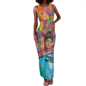 Ida B. Wells Tank Maxi Dress with Colorful Patchwork Pattern Design Confident Portrait Civil Rights and Journalism Tribute - African Pride