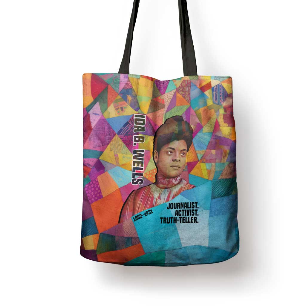 Ida B. Wells Tote Bag with Colorful Patchwork Pattern Design Confident Portrait Civil Rights and Journalism Tribute - African Pride