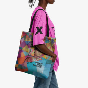 Ida B. Wells Tote Bag with Colorful Patchwork Pattern Design Confident Portrait Civil Rights and Journalism Tribute - African Pride