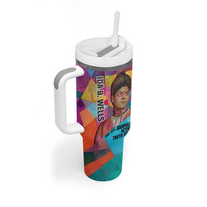 Ida B. Wells Tumbler With Handle with Colorful Patchwork Pattern Design Confident Portrait Civil Rights and Journalism Tribute - African Pride