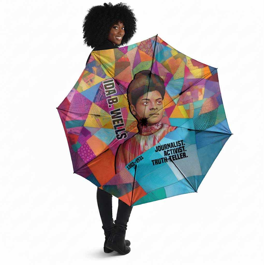 Ida B. Wells Umbrella with Colorful Patchwork Pattern Design Confident Portrait Civil Rights and Journalism Tribute - African Pride