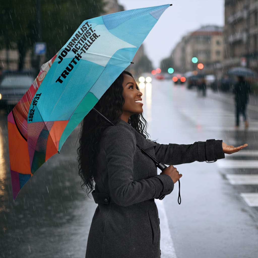 Ida B. Wells Umbrella with Colorful Patchwork Pattern Design Confident Portrait Civil Rights and Journalism Tribute - African Pride