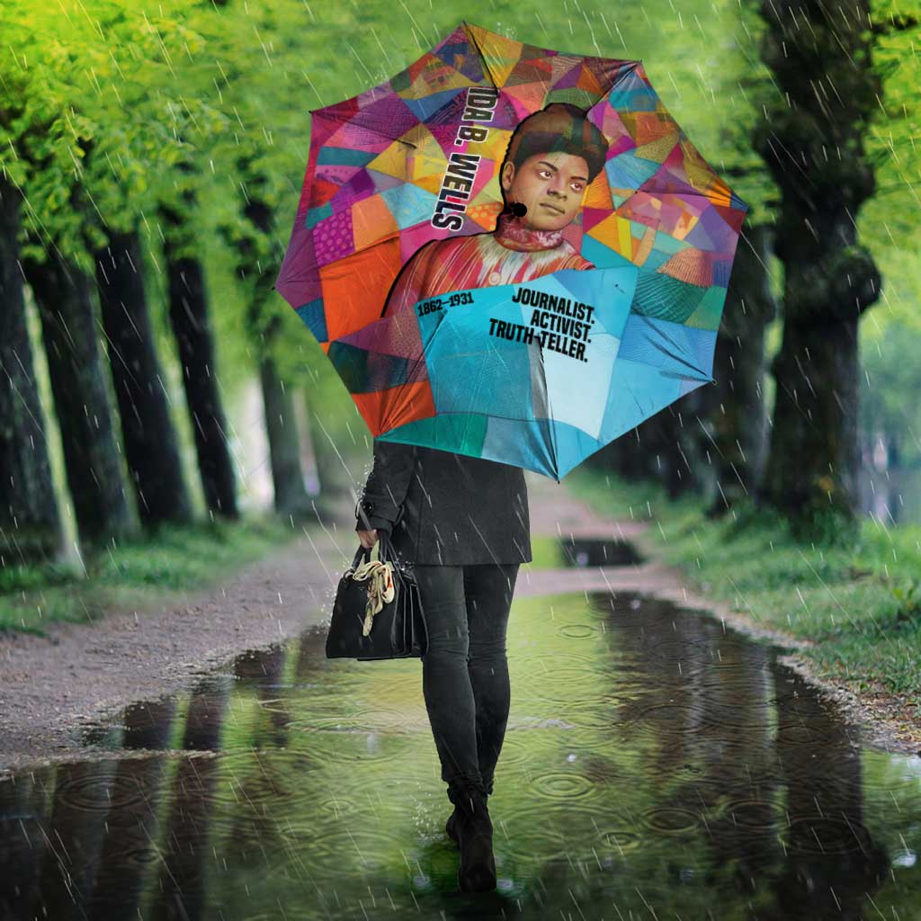 Ida B. Wells Umbrella with Colorful Patchwork Pattern Design Confident Portrait Civil Rights and Journalism Tribute - African Pride