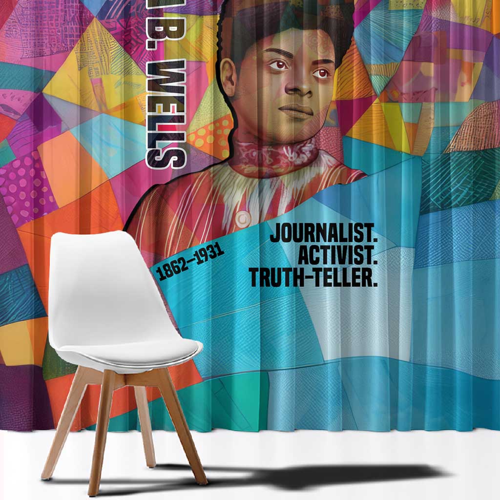Ida B. Wells Window Curtain with Colorful Patchwork Pattern Design Confident Portrait Civil Rights and Journalism Tribute - African Pride
