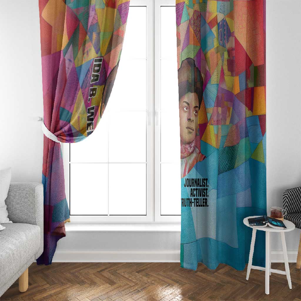 Ida B. Wells Window Curtain with Colorful Patchwork Pattern Design Confident Portrait Civil Rights and Journalism Tribute - African Pride