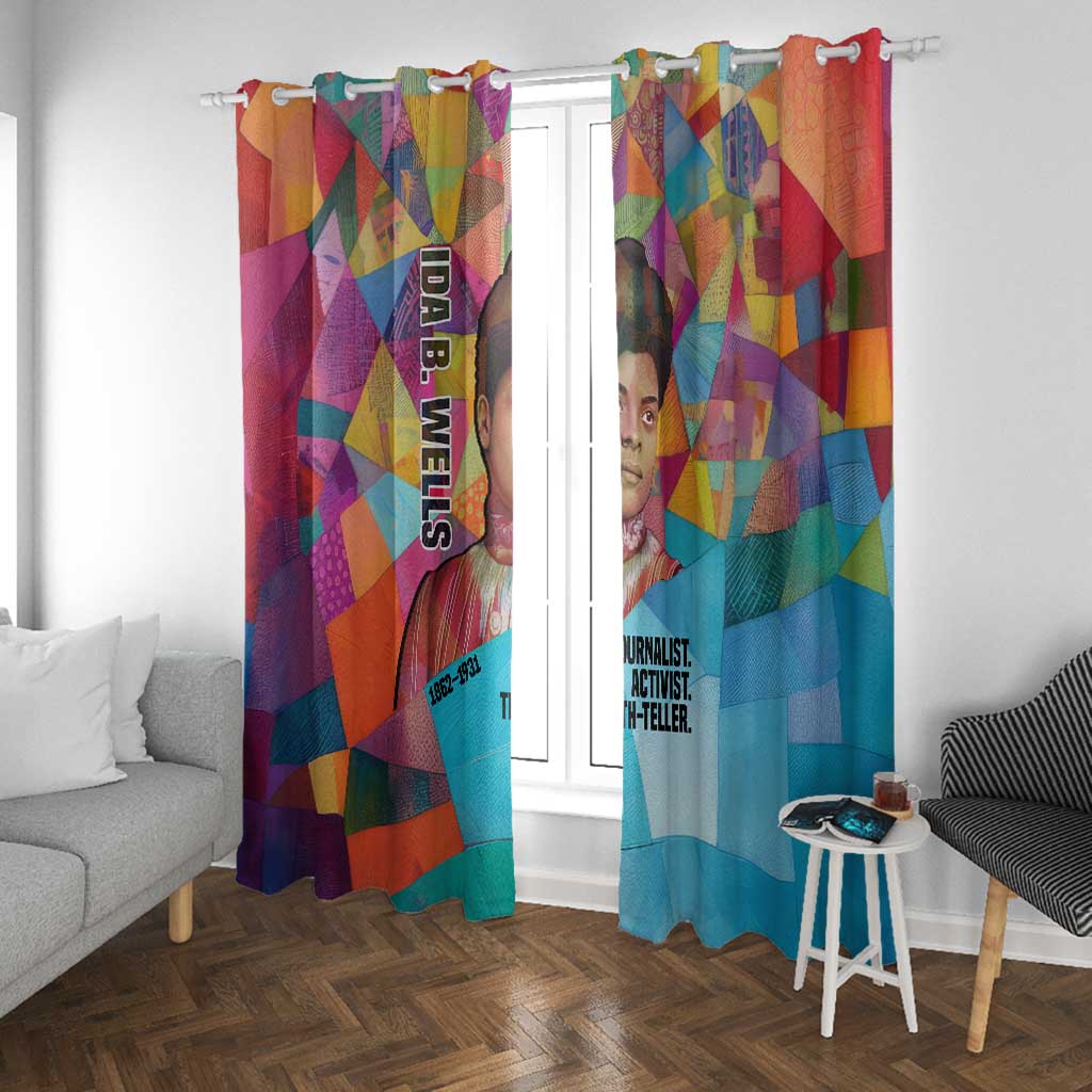 Ida B. Wells Window Curtain with Colorful Patchwork Pattern Design Confident Portrait Civil Rights and Journalism Tribute - African Pride