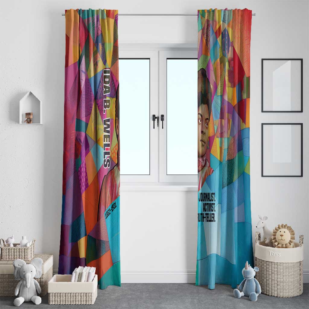Ida B. Wells Window Curtain with Colorful Patchwork Pattern Design Confident Portrait Civil Rights and Journalism Tribute - African Pride