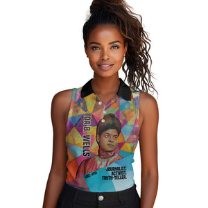 Ida B. Wells Women Sleeveless Polo Shirt with Colorful Patchwork Pattern Design Confident Portrait Civil Rights and Journalism Tribute - African Pride