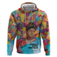 Ida B. Wells Zip Hoodie with Colorful Patchwork Pattern Design Confident Portrait Civil Rights and Journalism Tribute - African Pride