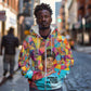Ida B. Wells Zip Hoodie with Colorful Patchwork Pattern Design Confident Portrait Civil Rights and Journalism Tribute - African Pride