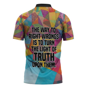 Ida B. Wells Zipper Polo Shirt with Colorful Patchwork Pattern Design Confident Portrait Civil Rights and Journalism Tribute - African Pride