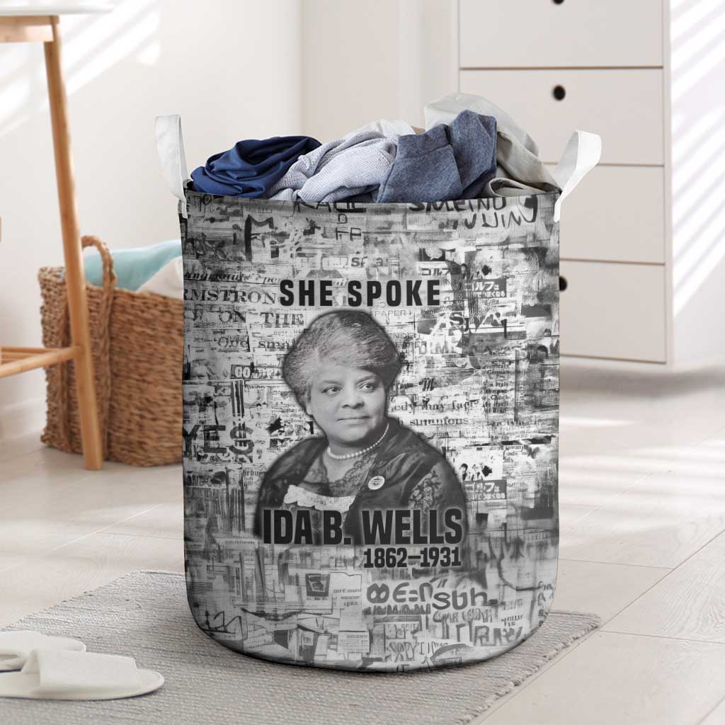 Ida B. Wells Laundry Basket with Newspaper Collage Design Powerful Portrait Civil Rights and Free Press Tribute - African Pride