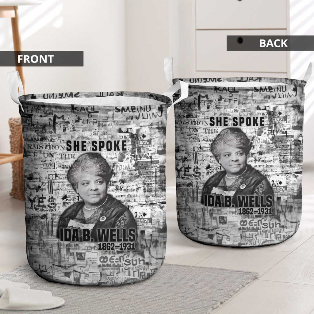 Ida B. Wells Laundry Basket with Newspaper Collage Design Powerful Portrait Civil Rights and Free Press Tribute - African Pride