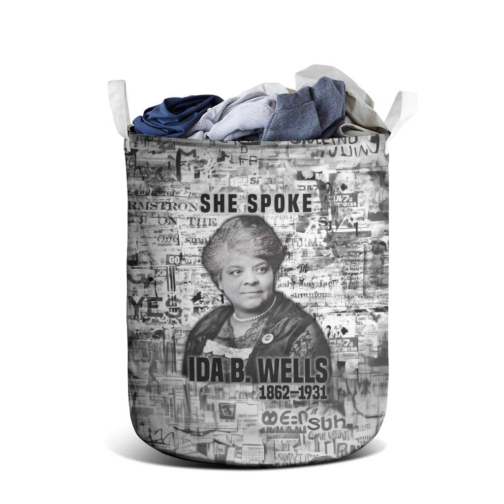 Ida B. Wells Laundry Basket with Newspaper Collage Design Powerful Portrait Civil Rights and Free Press Tribute - African Pride