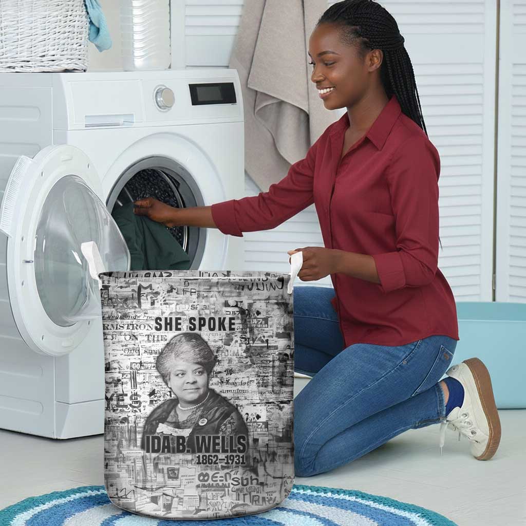 Ida B. Wells Laundry Basket with Newspaper Collage Design Powerful Portrait Civil Rights and Free Press Tribute - African Pride