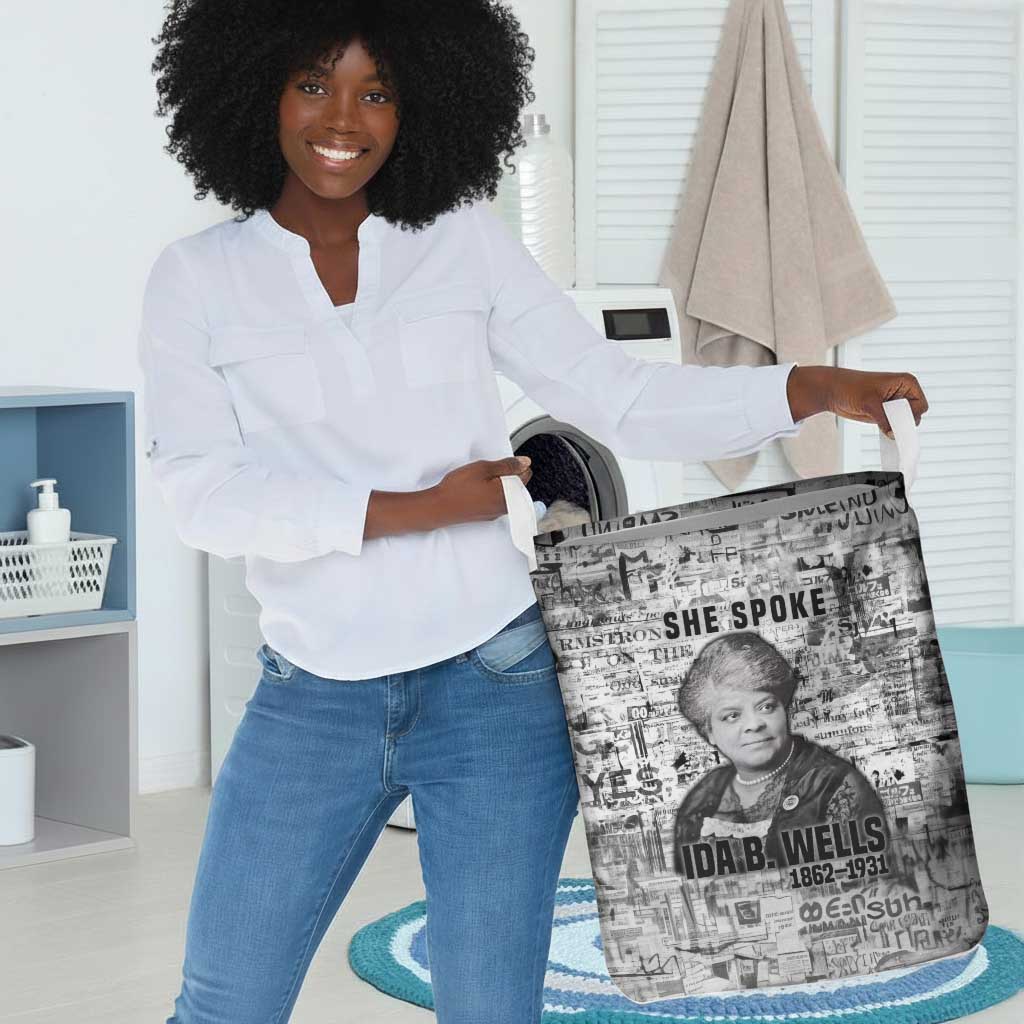 Ida B. Wells Laundry Basket with Newspaper Collage Design Powerful Portrait Civil Rights and Free Press Tribute - African Pride