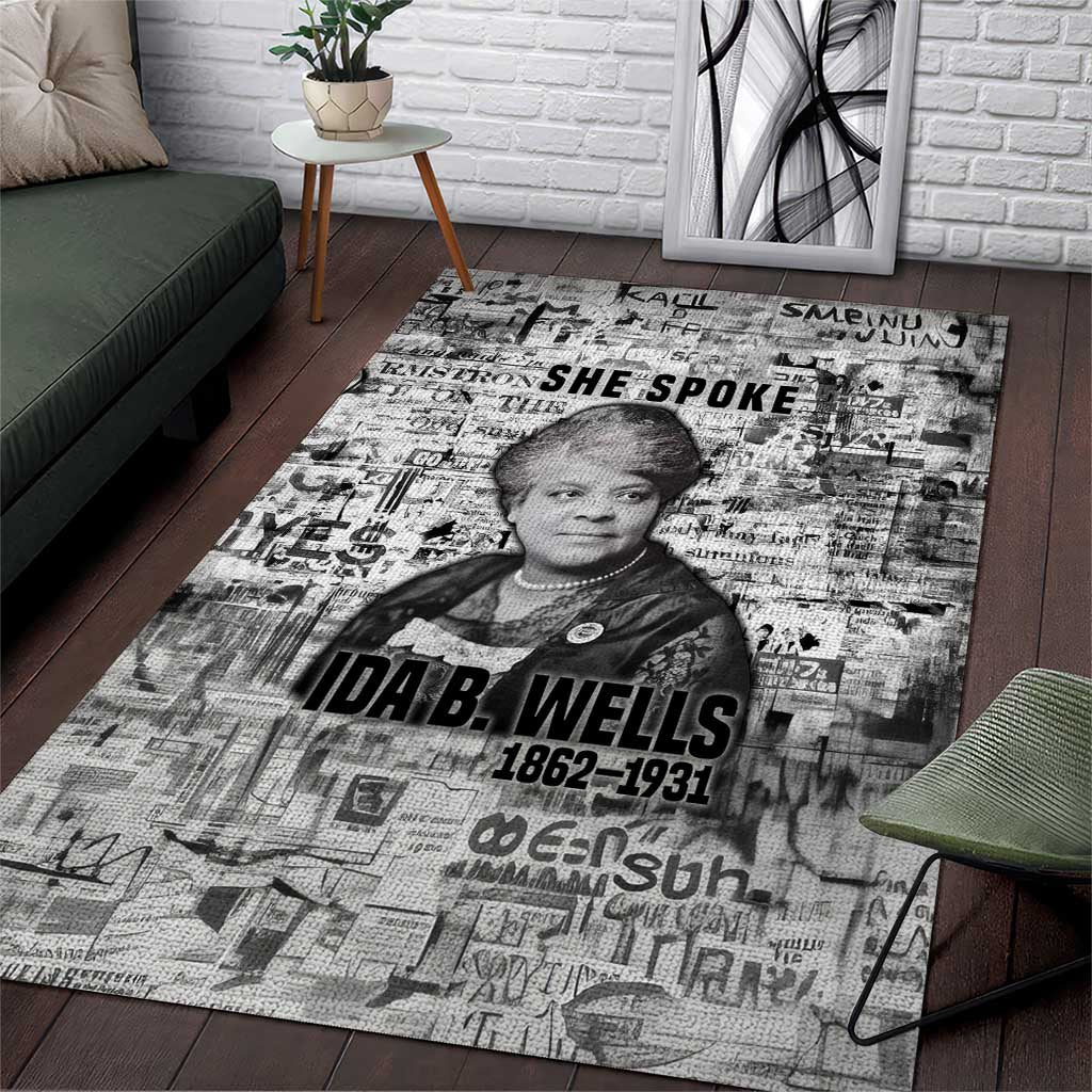 Ida B. Wells Area Rug with Newspaper Collage Design Powerful Portrait Civil Rights and Free Press Tribute - African Pride
