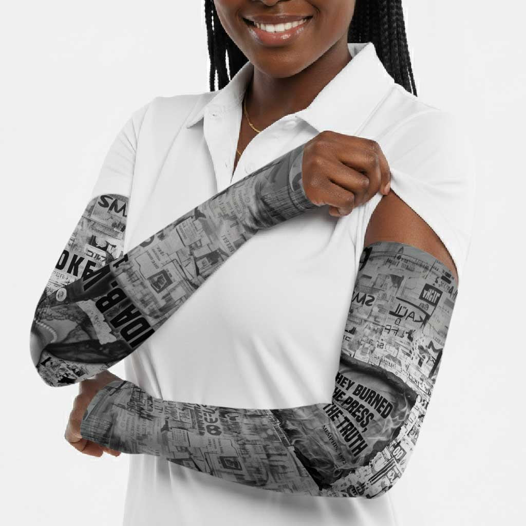 Ida B. Wells Arm Sleeves with Newspaper Collage Design Powerful Portrait Civil Rights and Free Press Tribute - African Pride