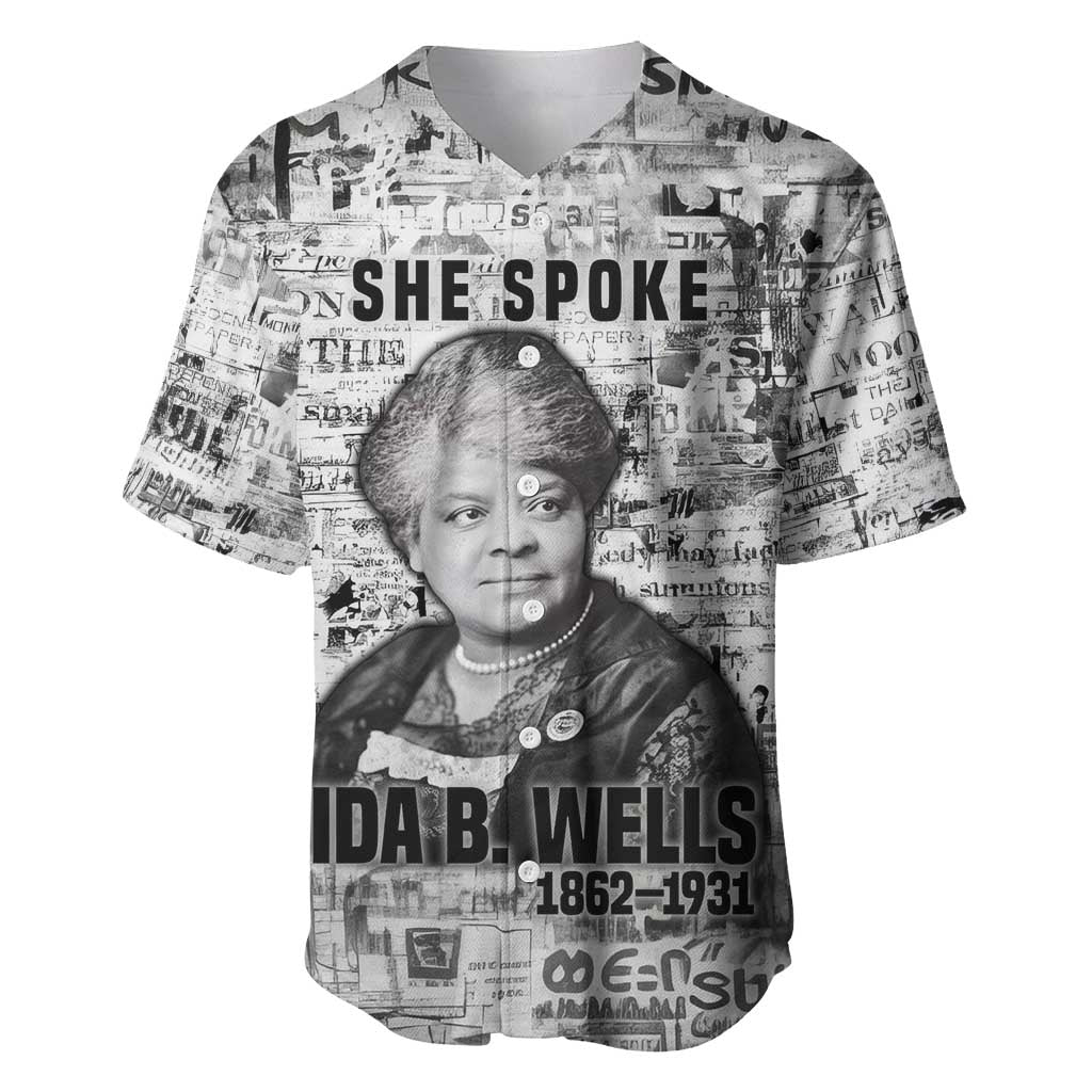 Ida B. Wells Baseball Jersey with Newspaper Collage Design Powerful Portrait Civil Rights and Free Press Tribute - African Pride