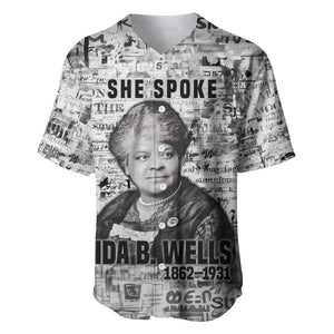 Ida B. Wells Baseball Jersey with Newspaper Collage Design Powerful Portrait Civil Rights and Free Press Tribute - African Pride