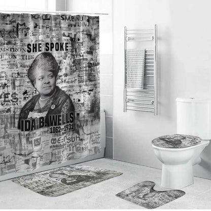 Ida B. Wells Bathroom Set with Newspaper Collage Design Powerful Portrait Civil Rights and Free Press Tribute - African Pride