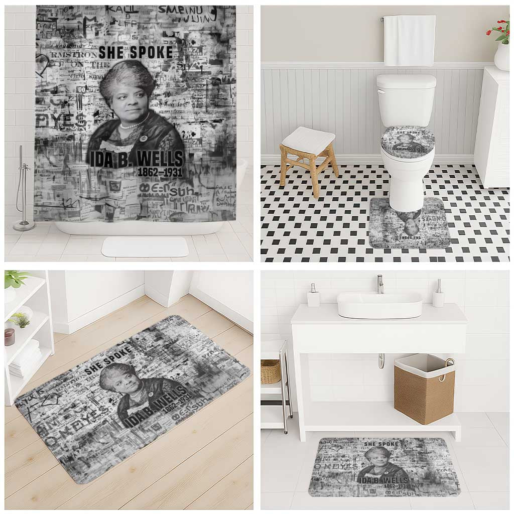 Ida B. Wells Bathroom Set with Newspaper Collage Design Powerful Portrait Civil Rights and Free Press Tribute - African Pride