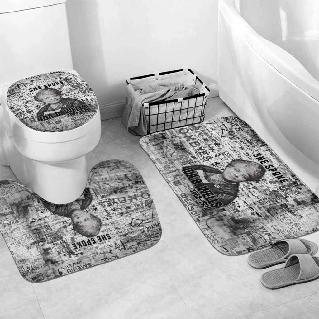 Ida B. Wells Bathroom Set with Newspaper Collage Design Powerful Portrait Civil Rights and Free Press Tribute - African Pride