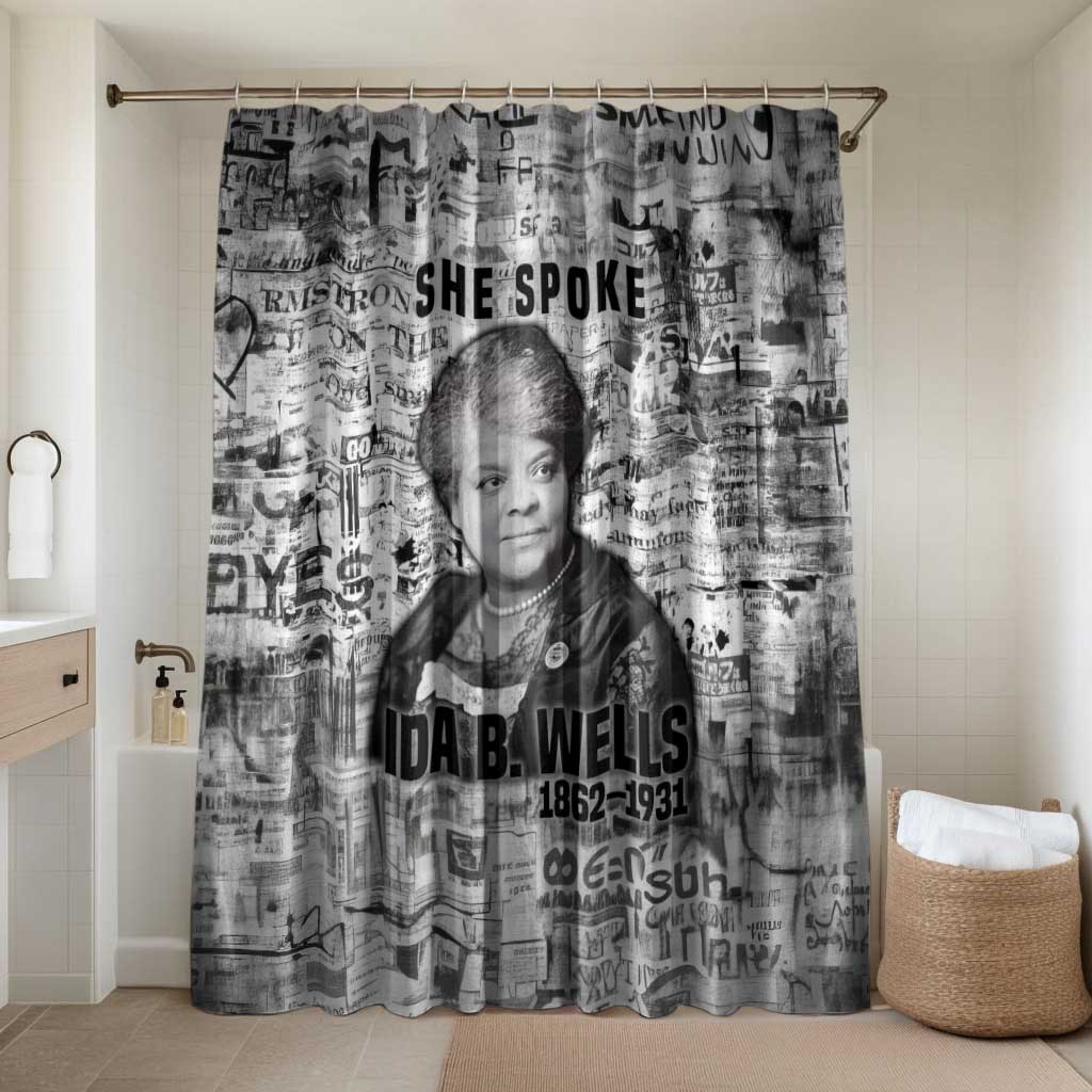 Ida B. Wells Bathroom Set with Newspaper Collage Design Powerful Portrait Civil Rights and Free Press Tribute - African Pride