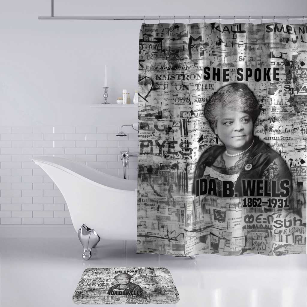 Ida B. Wells Bathroom Set with Newspaper Collage Design Powerful Portrait Civil Rights and Free Press Tribute - African Pride