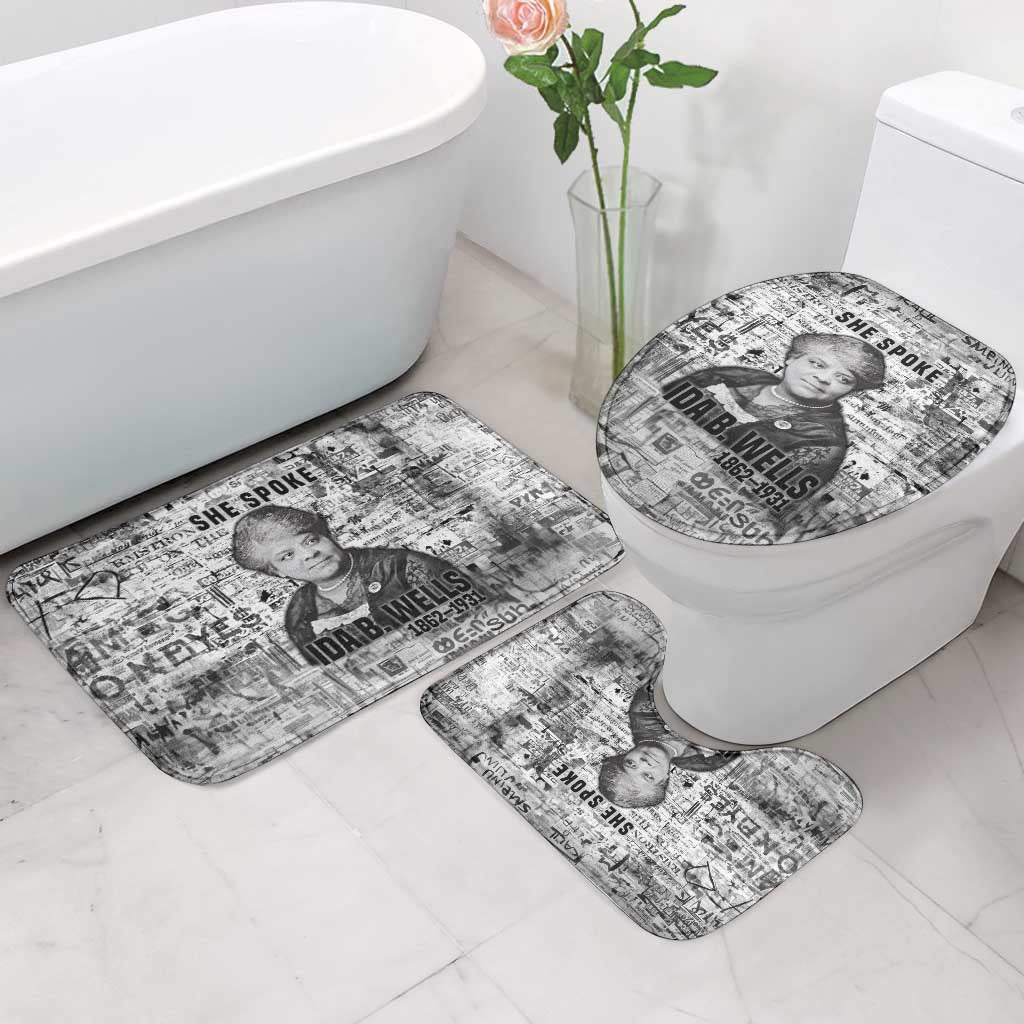 Ida B. Wells Bathroom Set with Newspaper Collage Design Powerful Portrait Civil Rights and Free Press Tribute - African Pride