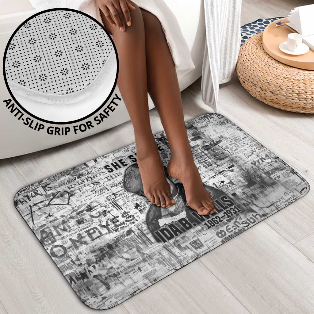 Ida B. Wells Bathroom Set with Newspaper Collage Design Powerful Portrait Civil Rights and Free Press Tribute - African Pride