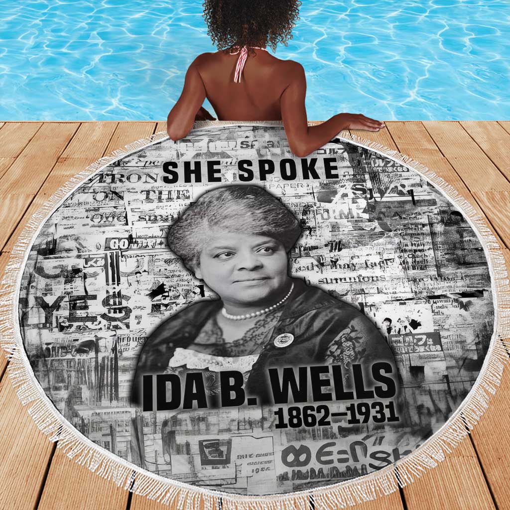 Ida B. Wells Beach Blanket with Newspaper Collage Design Powerful Portrait Civil Rights and Free Press Tribute - African Pride