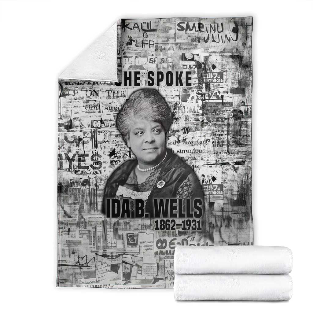 Ida B. Wells Blanket with Newspaper Collage Design Powerful Portrait Civil Rights and Free Press Tribute - African Pride