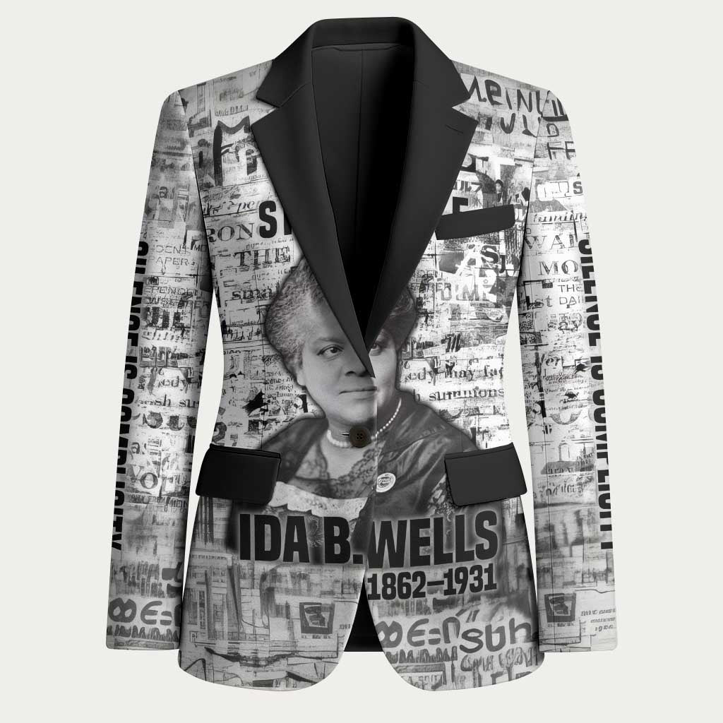 Ida B. Wells Blazer with Newspaper Collage Design Powerful Portrait Civil Rights and Free Press Tribute - African Pride