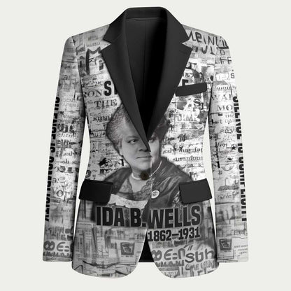 Ida B. Wells Blazer with Newspaper Collage Design Powerful Portrait Civil Rights and Free Press Tribute - African Pride