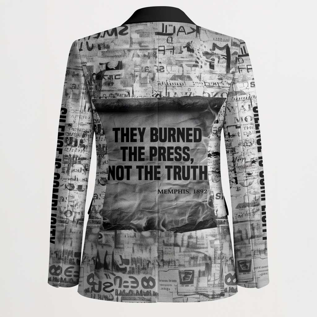 Ida B. Wells Blazer with Newspaper Collage Design Powerful Portrait Civil Rights and Free Press Tribute - African Pride